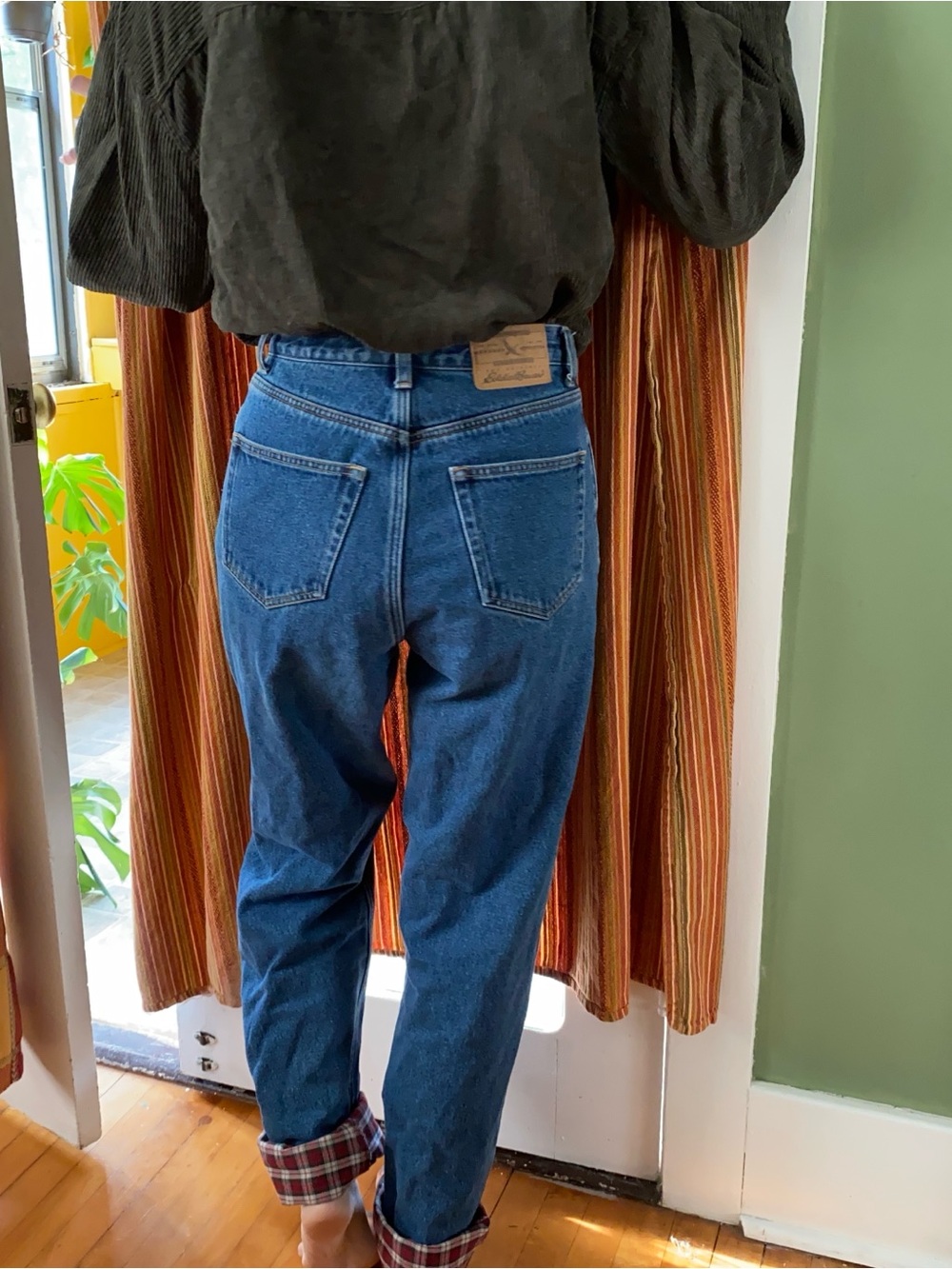 Eddie Bauer Denim Jeans with Red Plaid Lining